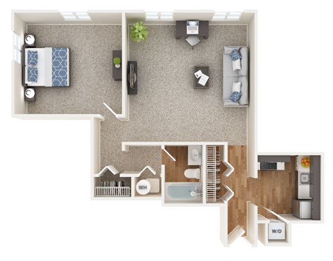 Floor plan for 1 bed, 1 bath, 700 sqft